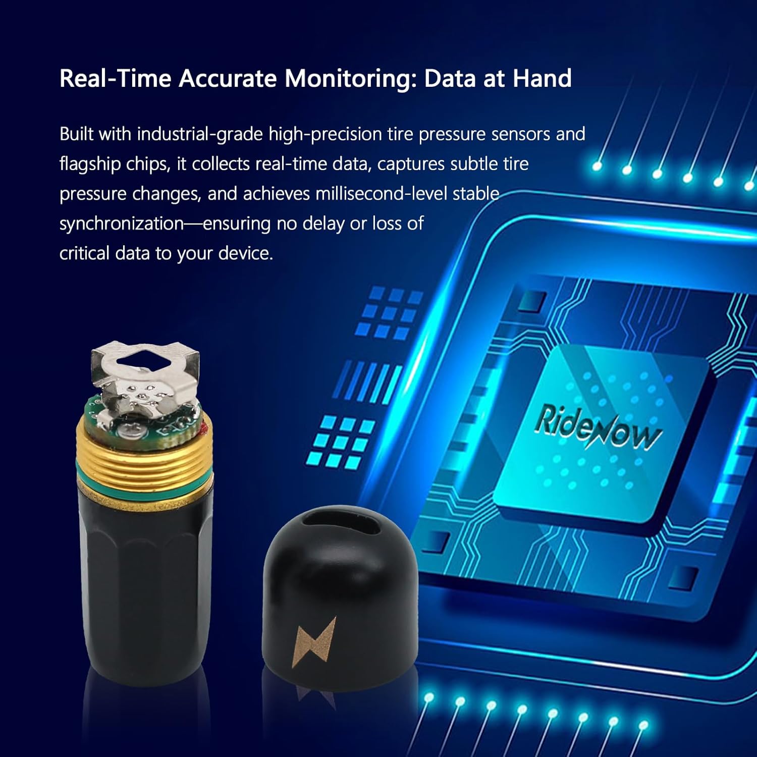 RideNow Tire Pressure Monitoring System T1, Accurate Tire Pressure Detection, Long Battery Life, Support APP/Garmin Cycling Computers Display for Road & MTB Cycling Safety