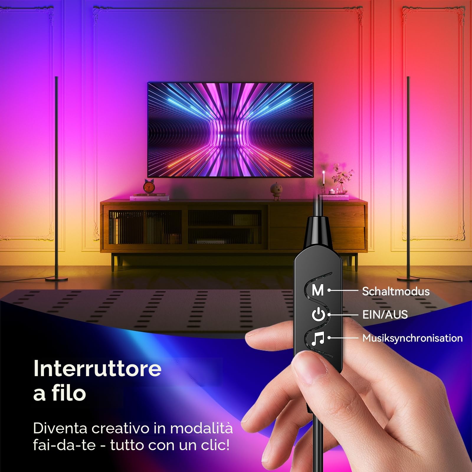 Lampada da terra a LED per soggiorno – 160 cm RGB Piantana Lampada da Terra Dimmerabile con telecomando e app, modalità musica, e Timer e DIY Modalità