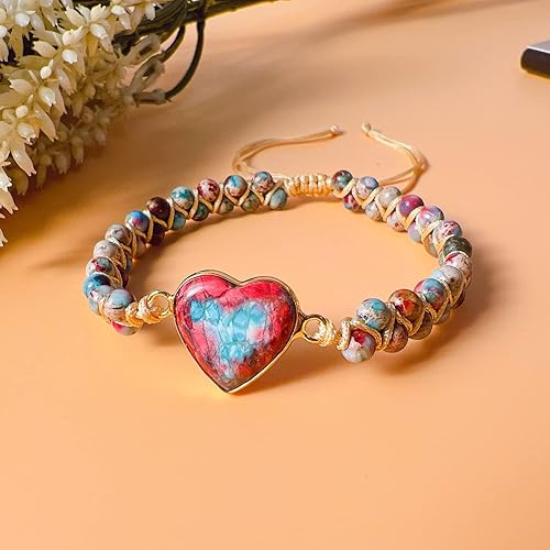 Miniatura 6 de Pulsera de corazón de jaspe con texto en inglés To My Granddaughter Love You Forever (To My Granddaughter Love You Forever), pulsera de cuentas de