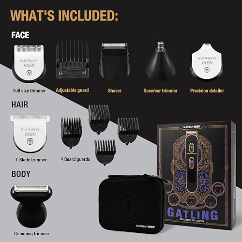 Miniatura 2 de SUPRENT Recortadora de barba para hombres  Kit de aseo para hombre de 16 piezas con recortador eléctrico de barba, recortador de pelo ajustable,