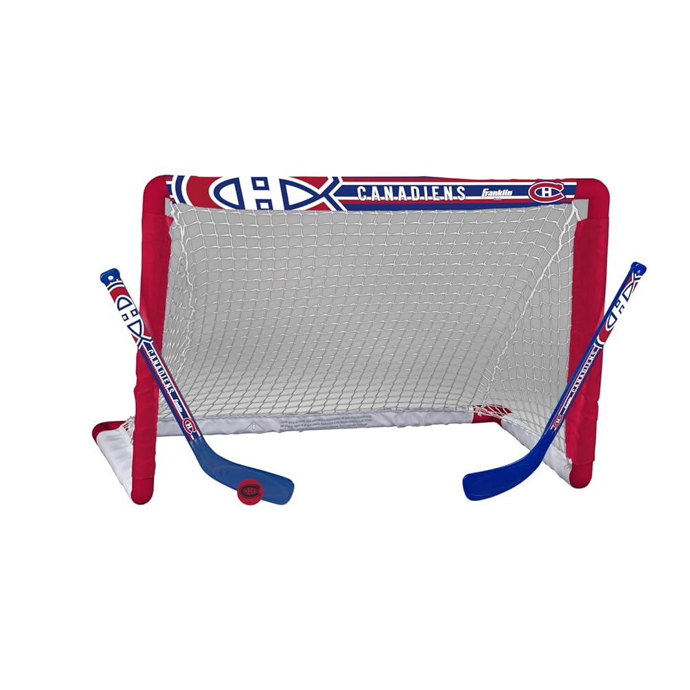Franklin Sports NHL Montreal Canadiens Mini Hockey Set - Kids Indoor Knee Hockey Goal, Ball, + 2 Mini Stick Combo Set - Youth NHL Team Indoor Toy Sets - Ages 3+