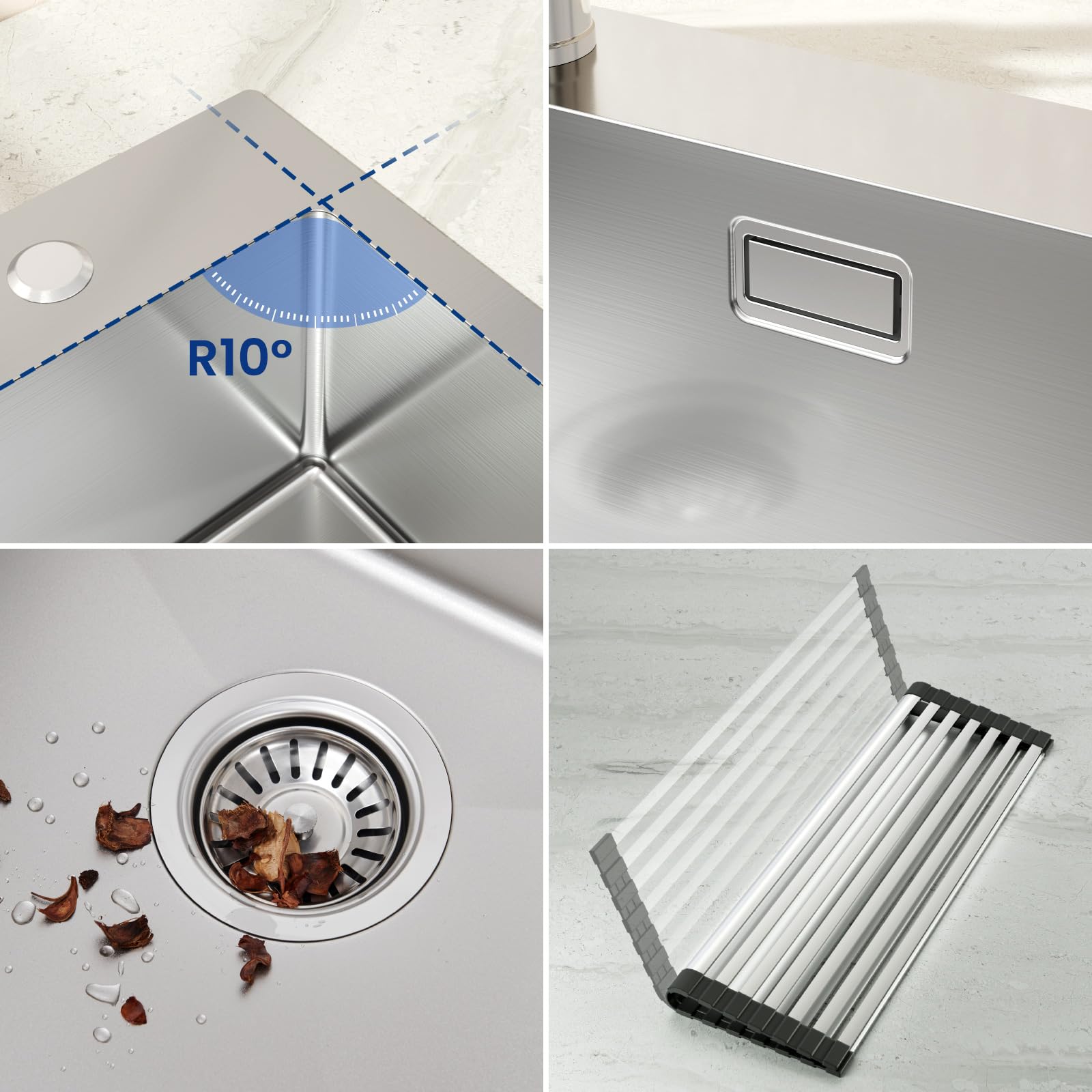 Auralum Lavandino Cucina 75 x 45 cm, Lavello Cucina 1 Vasca con Gocciolatoio, Lavabo Cucina Acciaio Inox da Appoggio con Troppopieno, Sifone e Set di Drenaggio