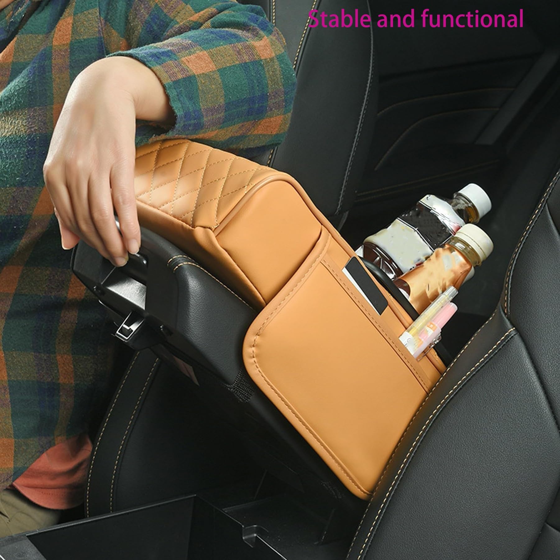 Cuscino rialzato for bracciolo Auto Multifunzionale pressurizzato Integrato, Cuscino for bracciolo 5 in 1 Multifunzionale for Auto, Cuscino rialzato for bracciolo Auto Multifunzionale(Black)