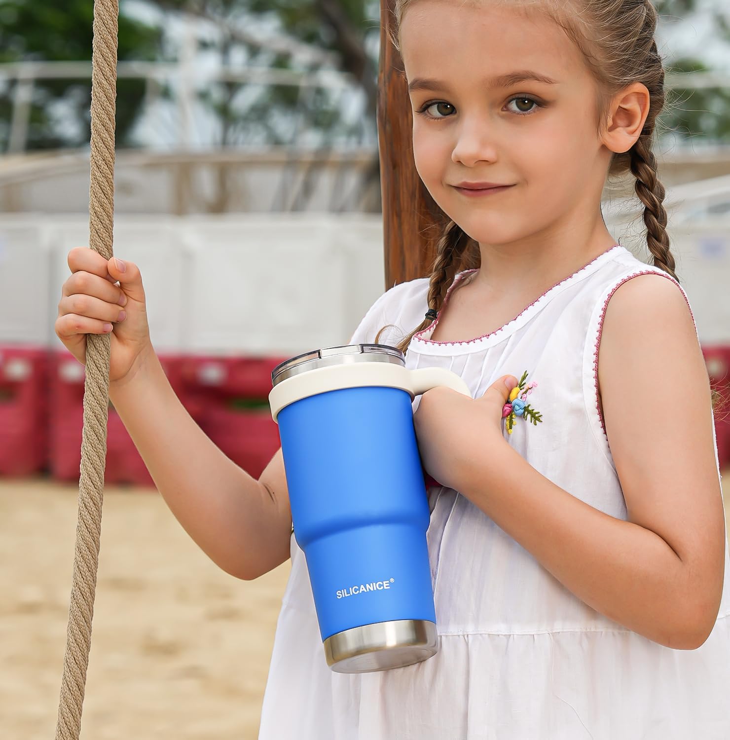 24oz Insulated Tumbler with Straw & Handle, Leak Proof Vacuum Insulated Water Bottle for School, Sports and Outdoor - Blue - Image 8