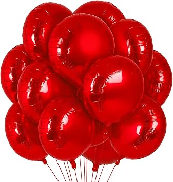 20 Pieces 18 Inches Red Round Foil Balloons, Metallic Mylar Balloons for Valentines Day, Weddings, Anniversaries, Birthdays, Baby Showers, Graduation, and Romantic Party Decorations