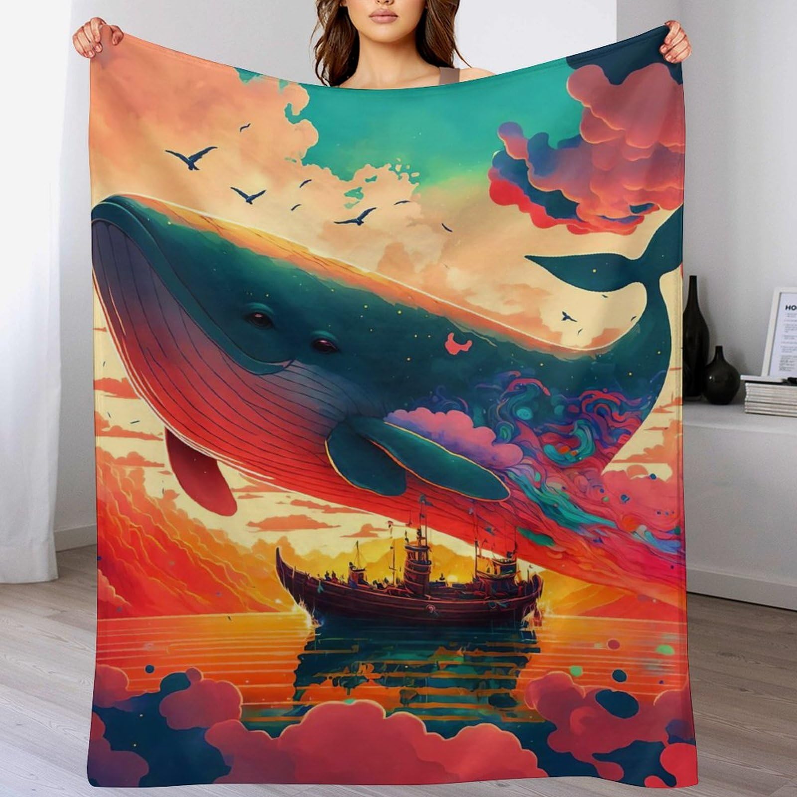 Couverture polaire baleine pour canapé et soirées cocooning au salon 180x200