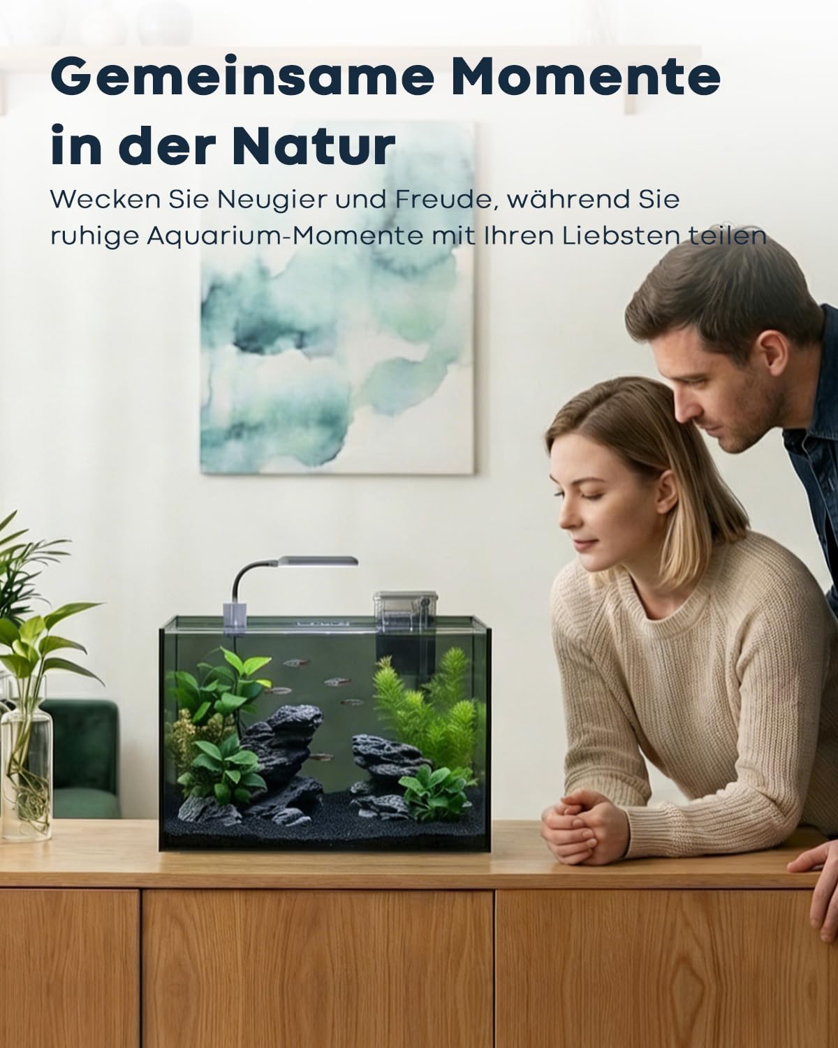 Acuario de Oficina 24 L - Acuario de Cristal Ultra-Clair con Filtro Autolimpiante, Iluminación Potente, Calefacción, Piedras, Grava y Herramientas de Limpieza