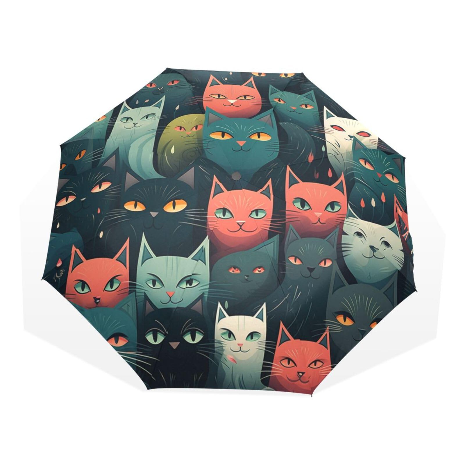 KAAVIYO Cat Repeating Pattern Automatic Foldable Umbrella UV Protection Auto Open Close Compact Travel Umbrellas Sun Blocking for Women Boys Girls, 88