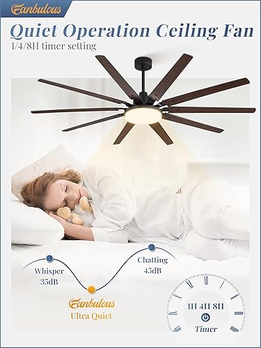 Miniatura 6 de Fanbulous - Ventiladores de techo grandes de 72 pulgadas con luces y control remoto, ventilador de techo negro para exteriores con 10 aspas, luz LED