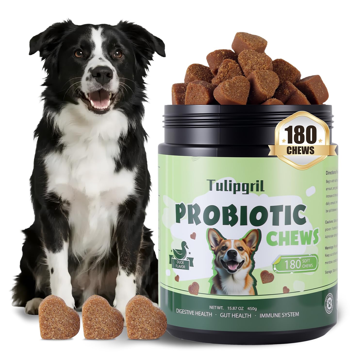 Probiotics for Dogs - 180 Soft Chews Digestive Health Supplement for Gut Flora Balance, Digestion, Immune Function, Healthy Coat - All Breeds Duck Flavor