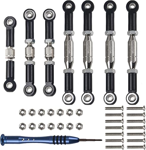 ShareGoo Aluminum Turnbuckle Pull Rod Steering Linkages Arm Tie Rod Ends Servo Link Rod with Screwdriver Compatible with WLtoys 144001 1/14 RC Car Buggy,Black