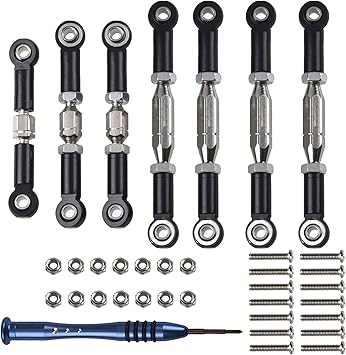 ShareGoo Aluminum Turnbuckle Pull Rod Steering Linkages Arm Tie Rod Ends Servo Link Rod with Screwdriver Compatible with WLtoys 144001 1/14 RC Car Buggy,Black