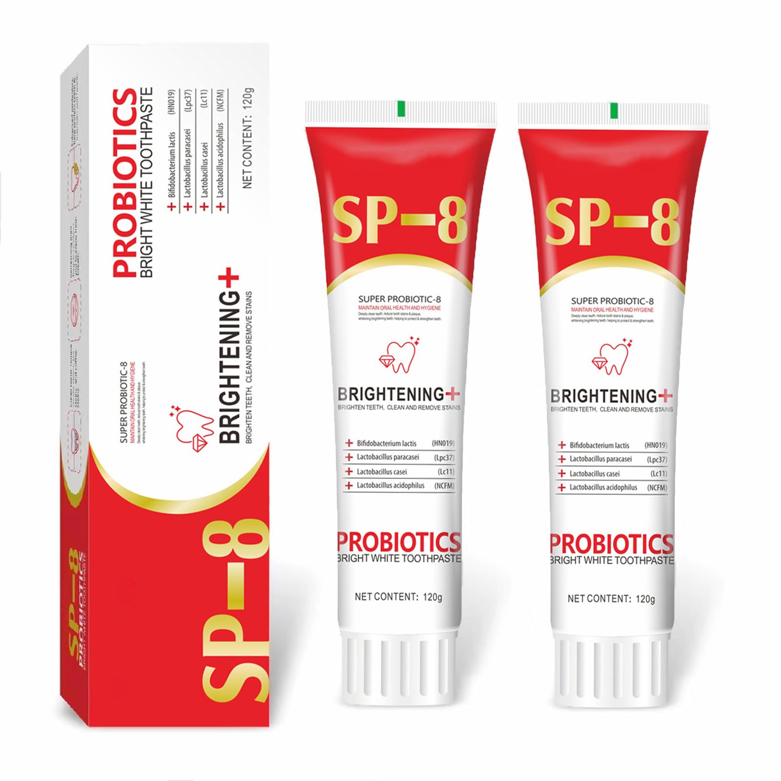 SP-8 Probiotic Whitening Toothpaste, Ultra Whitening, Fresh Breath, Deep Cleaning Care (2 Pcs)
