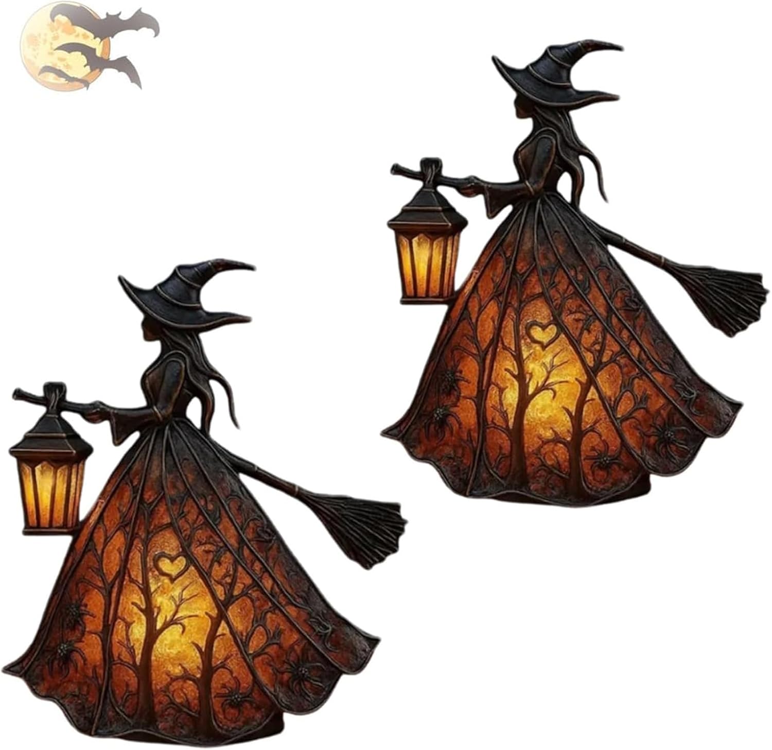 Halloween Witch Lamp, Gothic Spooky Witch Hat Lamp, Unique Table Lamp Decoration Standing Night Light for Home, Porch, Tabletop, Party, Halloween (2PCS)