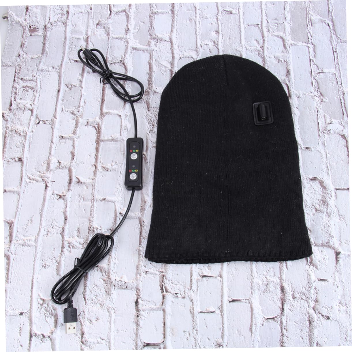 Schwarze Beheizte Winter Strickmütze aus Polyester für Erwachsene