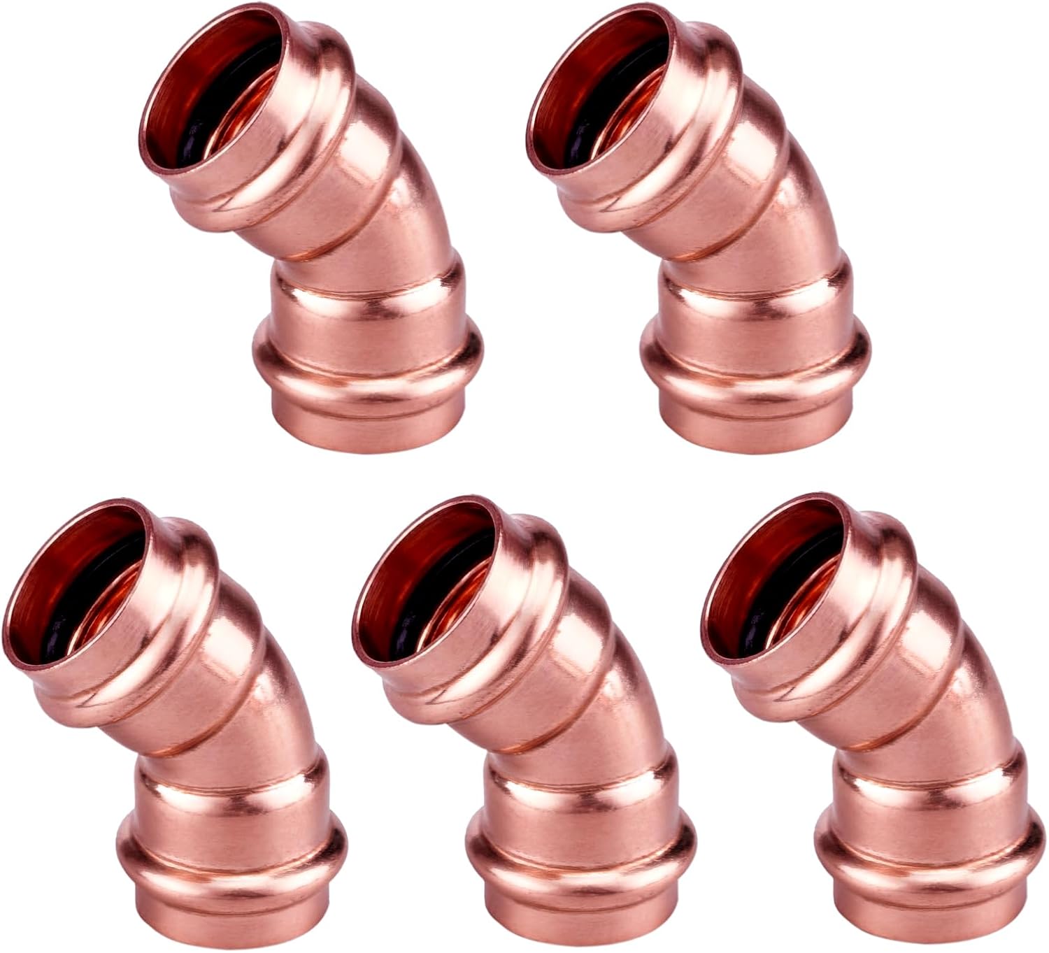 Copper Press Fitting 45 Degree Elbow Fittings, 5-Pcs 1 x 1 inch Heavy Duty Pro Press Fittings, P x P for Copper Fitting Connection, NSF 61 & 372, cUPC Certified