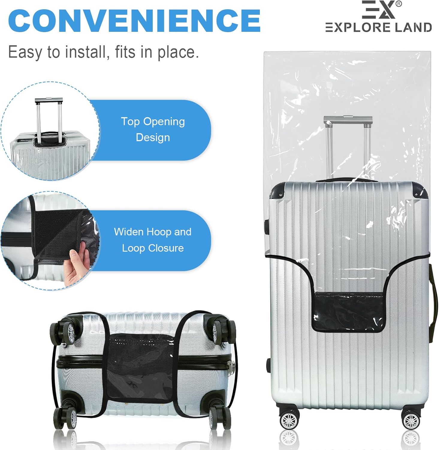 Explore Land Clear Luggage Cover Tough Protector Fits for 28 Inches Suitcase for Travel Airplane (PVC, L) - Image 3