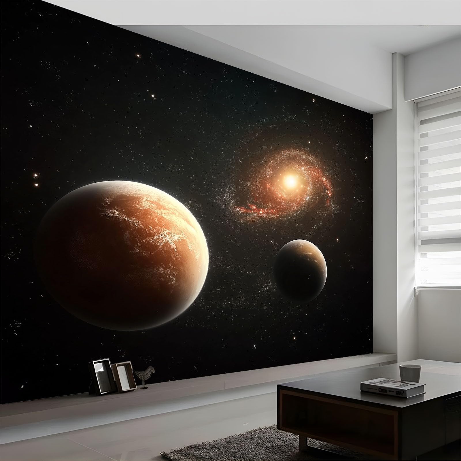 Tapeta mural 3D fantazja kosmos galaktyki planety tapeta 300 x 210 cm (szer. x wys.) - sypialnia dziecięca czarna ściana włóknina, wysokiej jakości druk artystyczny, plakat, prezent dla chłopca lub