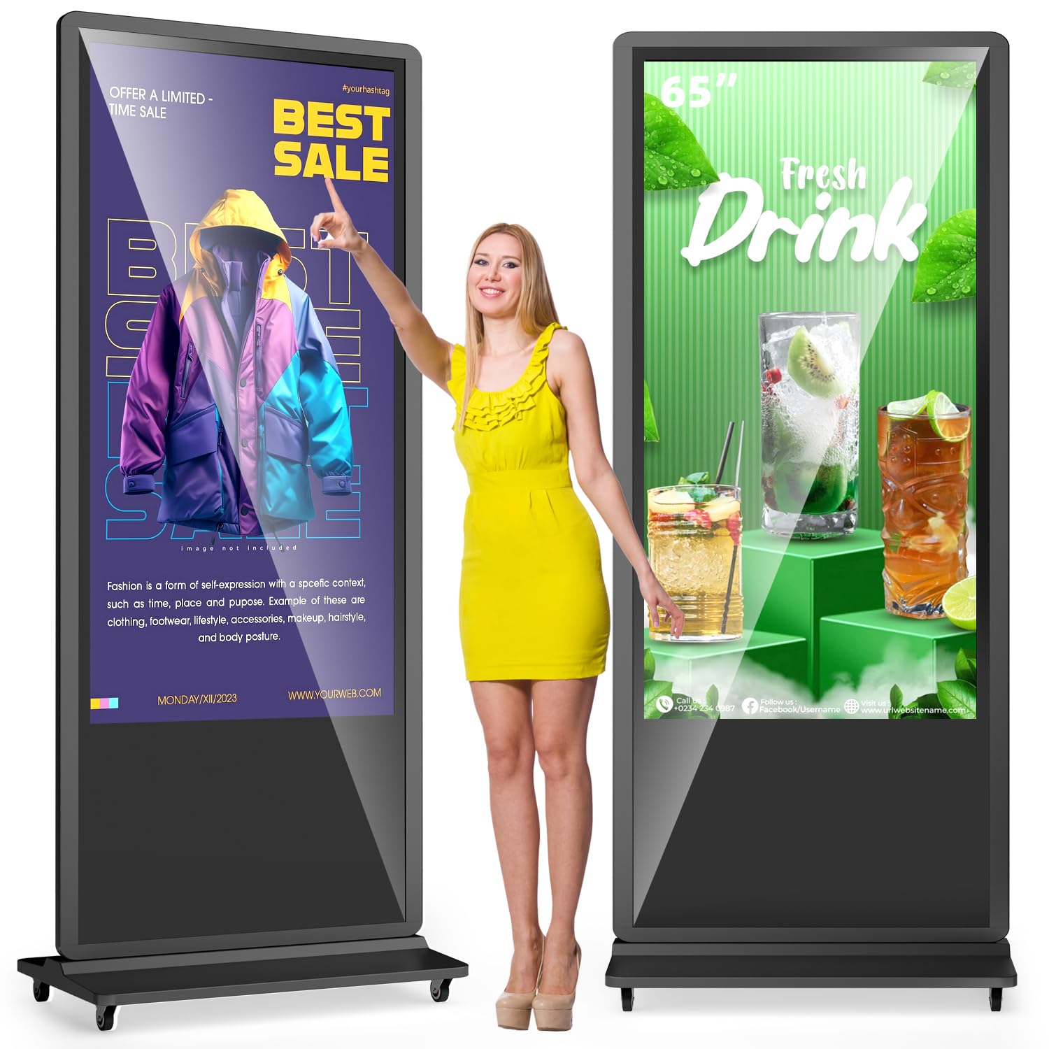 RIXZSIW 65 Inch Digital Signage Display Touchsreen, Advertising Kiosk IPS LCD Screen, Indoor Floor Standing Customizable Commercial Totem, Android System, Interactive Display Poster Auto Media Player
