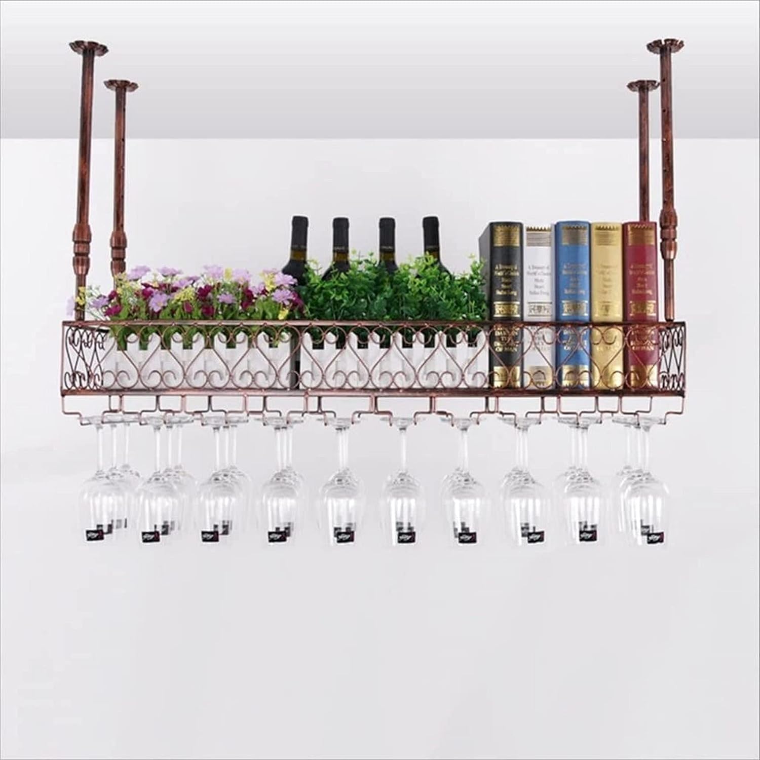 Vintage Wrought Iron Wine Glass Holder Rack with Hanging Champagne Glass Rack Black 60 * 25cm