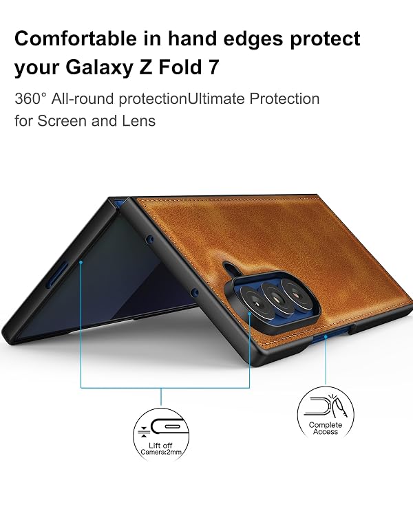 Foluu Case for Samsung Galaxy Z Fold 7, with Front Built-in Screen Protector, PU Leather + Hard PC Shell Ultra Thin Slim Durable Protective Phone Cover for Samsung Galaxy Z Fold7 5G 2025 (Yellow) by Foluu - Image 3