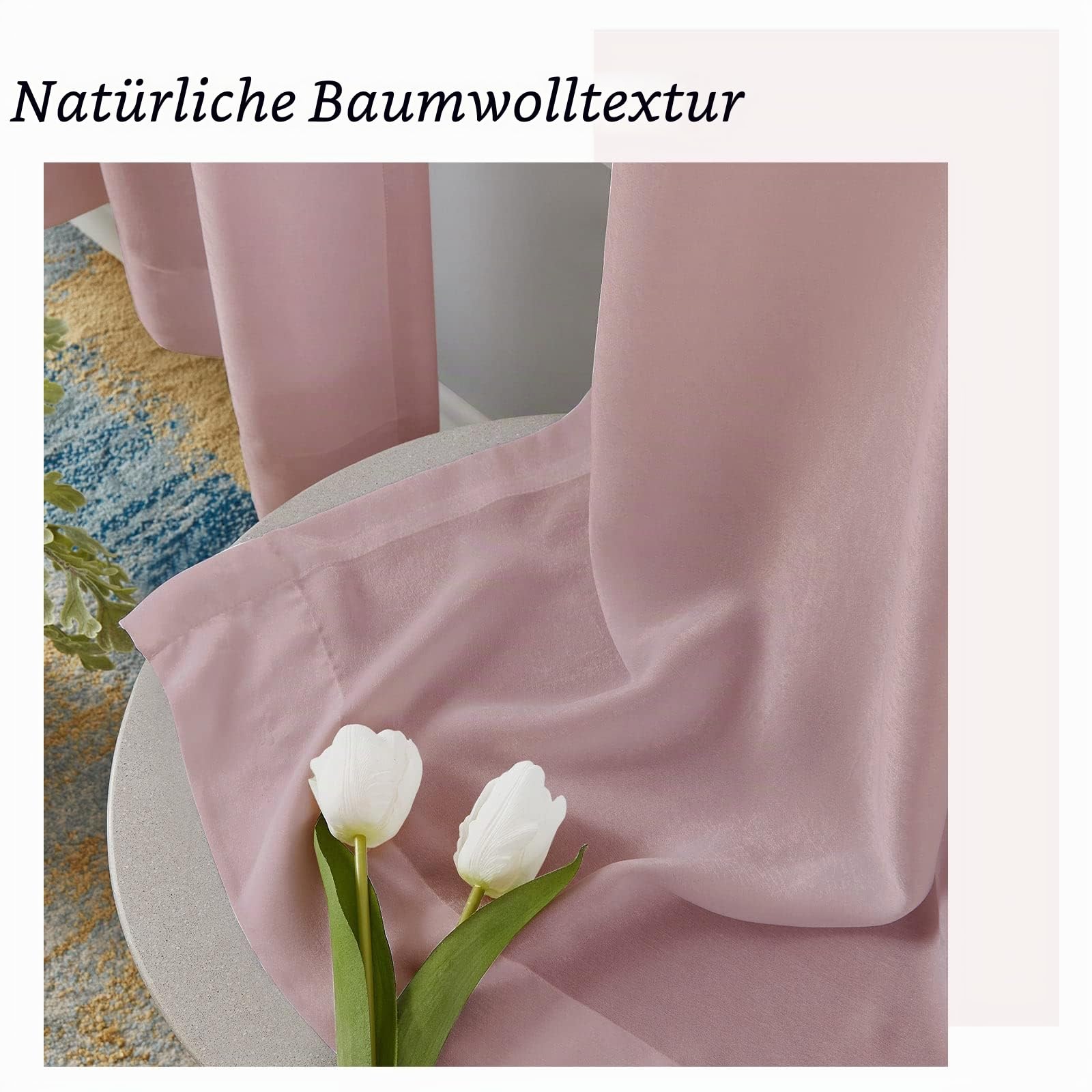 Melodieux Halbtransparente Vorhänge in Altrosa, 213 cm lang, für Schlafzimmer, Wohnzimmer, natürliche Baumwolle, Textur, Stangentasche, Fenster, 132 x 213 cm (2 Stoffbahnen)