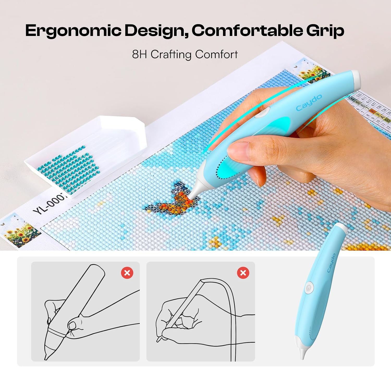 Caydo Cordless Electric Diamond Painting Pen with Custom Diamond Painting with Design App, Create Personalized Diamond Art from Photo for Adults, Ergonomic Design Storage Tray Full Tools for Beginners