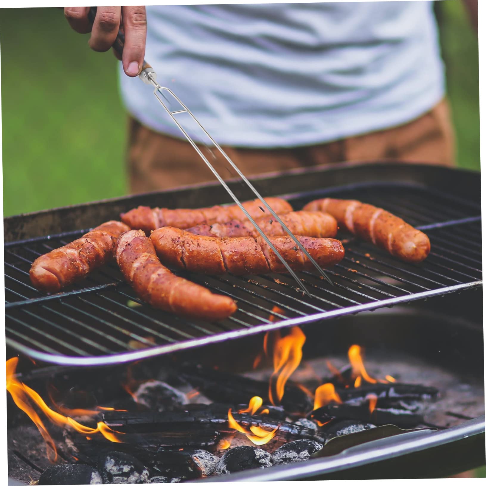 Spiedini da Barbecue a Doppia Forca 6 Pezzi in Acciaio Inox e Legno | Impugnatura in Legno, Struttura in Acciaio Inox, Uso All'aperto, per Carne e Verdure