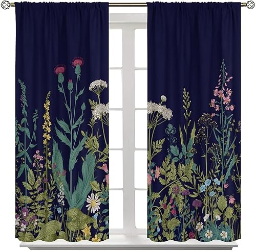 Miniatura 286 de Retro 70s Floral Blackout Window Curtains, Watercolor Flower Plant Rustic Modern Style Pattern Window Drapes, for Bedroom Living Room 42x45in 2