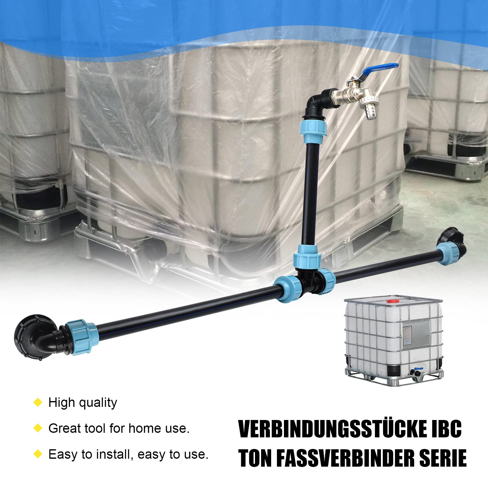IBC Cuello de cisne 3/4 pulgadas, adaptador IBC, válvula de depósito, grifo de salida para tanque de agua de lluvia, grifo de salida IBC adaptador (TyP 2)