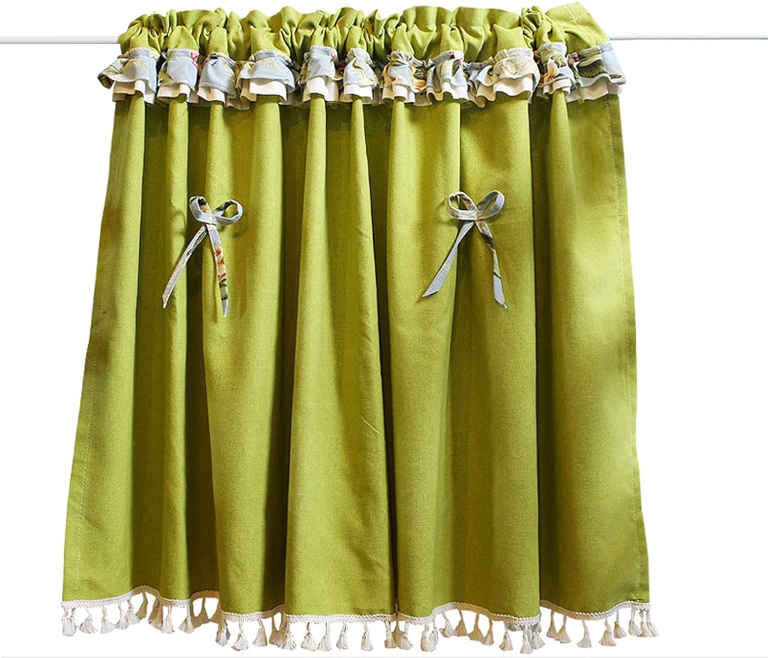 Home Valances Green Tassel Half Curtain Cotton Blend Short Curtain for Bedroom Kitchen Doors Window Decoration Bathroom 148(W) X75CM(H) 58.26(W) X29.52INCH(H)