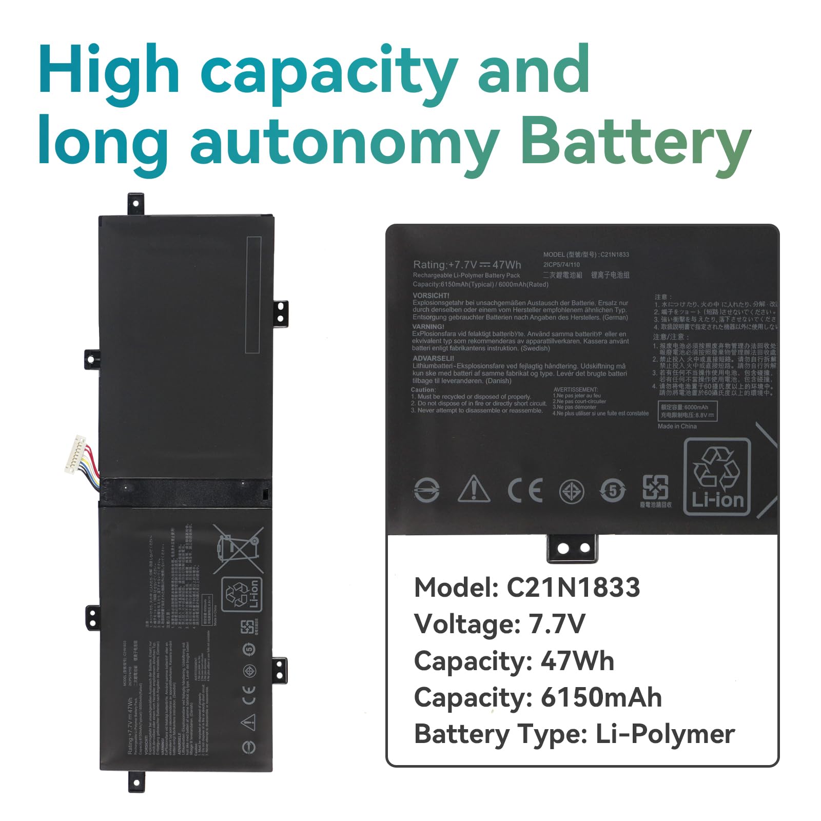 Batteria Exmate 47Wh Per Asus VivoBook S14 S431 E ZenBook 14 UM431/UX431 – Modello C21N1833 C21PtJH - 3