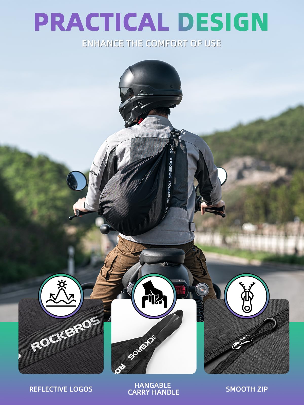 ROCKBROS Zaino per casco da motociclo Borsa per casco Borsa per casco impermeabile di grande capacità con modello a strisce riflettenti per moto Dirt Bike Motocross Biciclette da corsa ATV