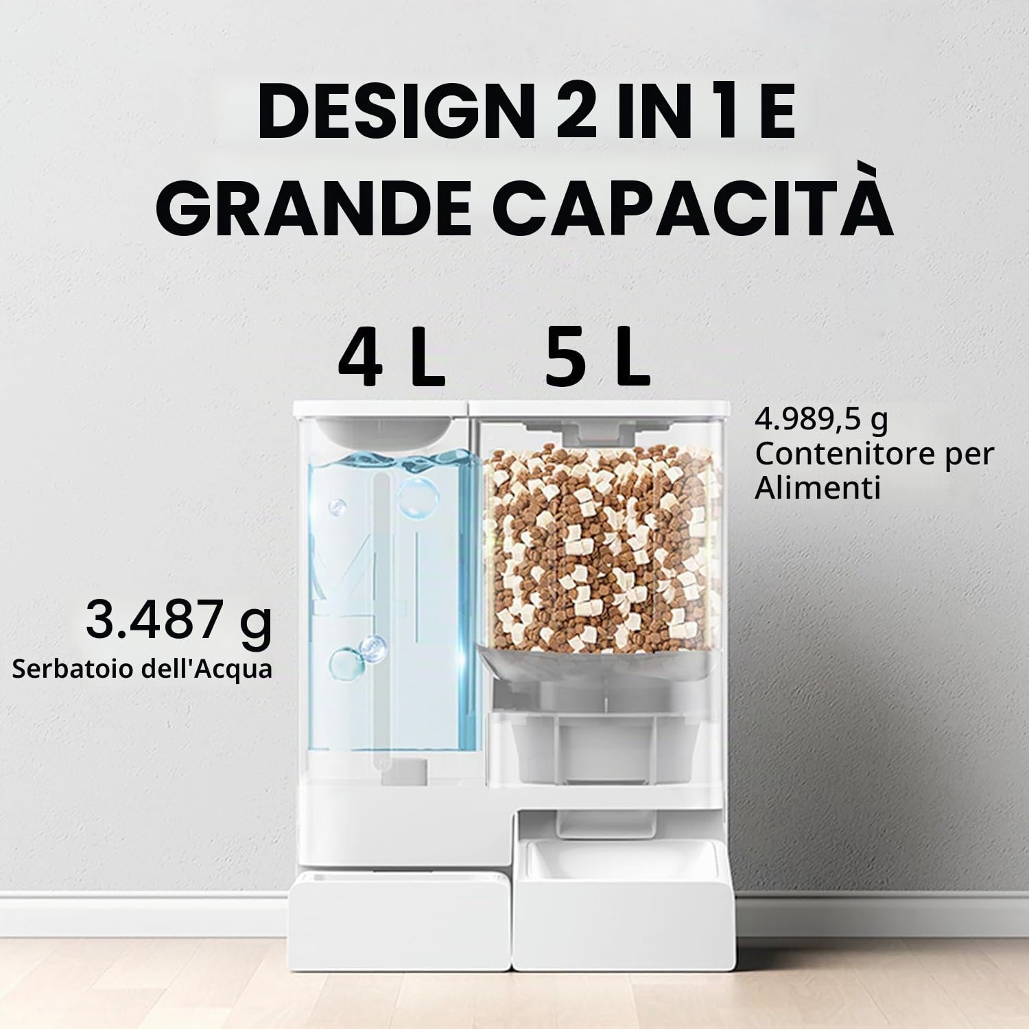 2025 Dual Automatic Pet Feeder | Distributore di acqua e cibo per cani e gatti | Capacità 4L/14oz e 5Kg/11lbs | WIFI, video 2K, audio bidirezionale, timer | Controllo intelligente delle app con Alexa,