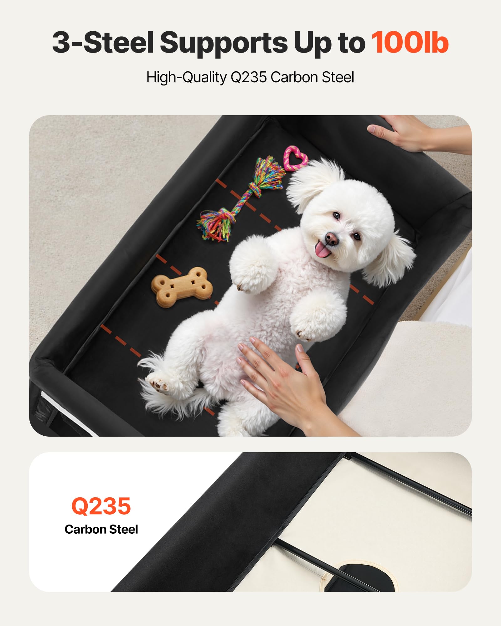 VEVOR Lit Surélevé pour Chiens Chats, Lit de Camp pour Animaux de Compagnie Pliable, Panier Chiens en Tissu Oxford 600D et Velours Hollandais, avec Roues et Pochettes Latérales, Taille XL, Beige
