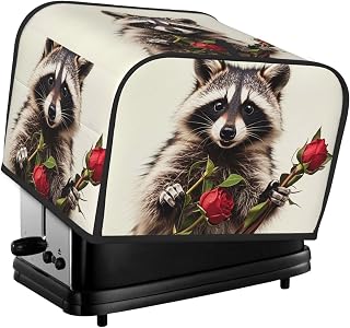 Funny Raccoon 4 Slice Toaster Covers Quilted Bread Maker Cover Small Appliance Cover With Handle For Home Table Kitchen Decor