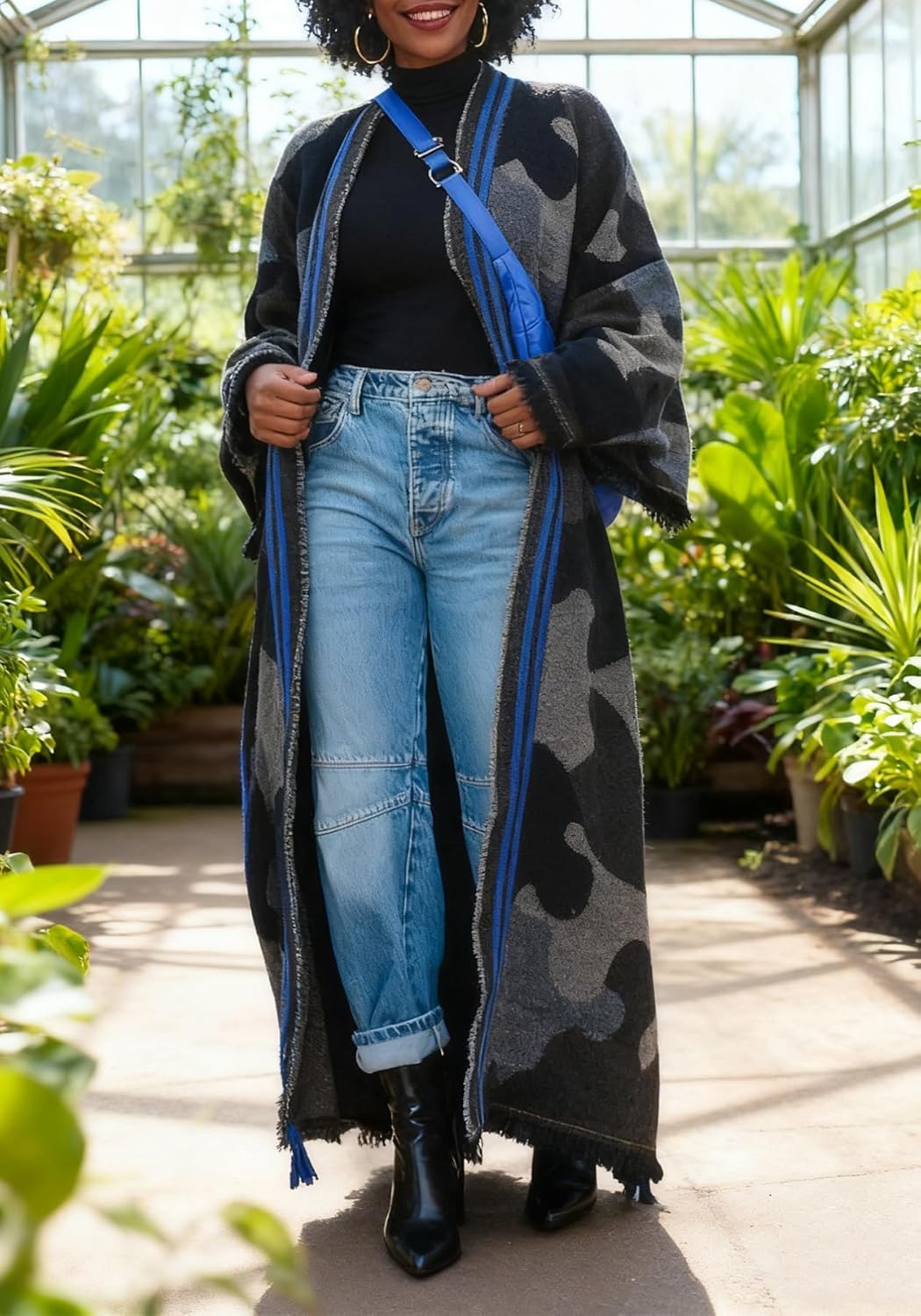 Unybwonn Women Long Cardigans Color Block Open Front Knit Sweater Cover up Maxi Dress Boho Long Sleeve Raw Hem Cardigan - Image 5