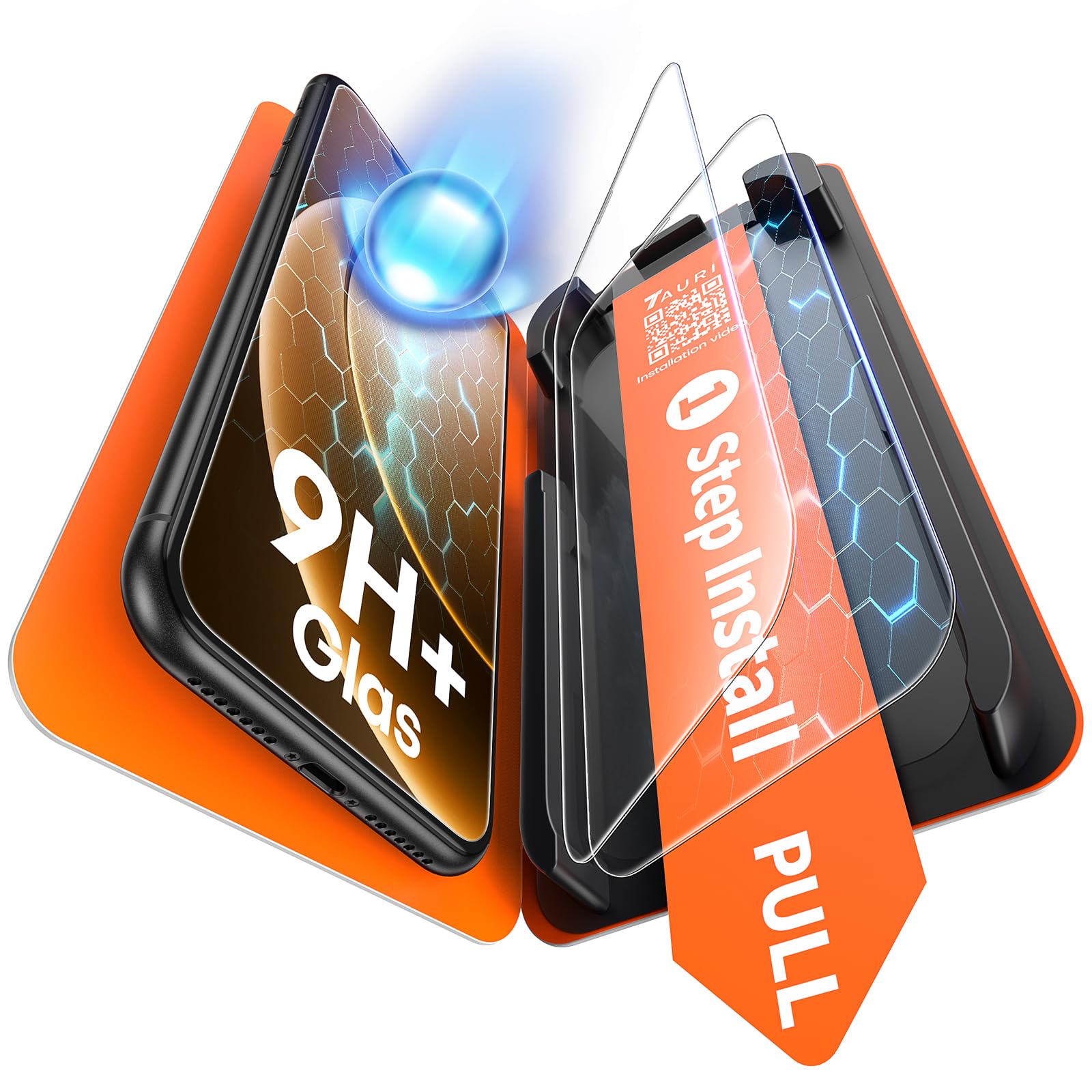 TAURI 2 Stück für iPhone Panzerglas mit Staubfreier 1-Schritt-Installation