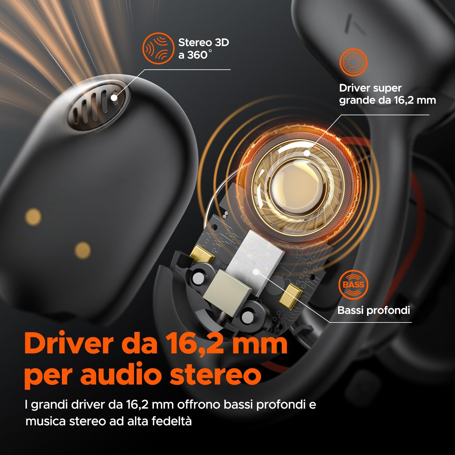 truefree Cuffie Bluetooth 5.3 ad orecchio aperto, auricolari senza fili con ganci per orecchie, cancellazione del rumore ENC, suono stereo coinvolgente con driver da 16,2 mm truefree Cuffie Bluetooth 5.3 ad orecchio aperto, auricolari senza fili con ganci per orecchie, cancellazione del rumore ENC, suono stereo coinvolgente con driver da 16,2 mm