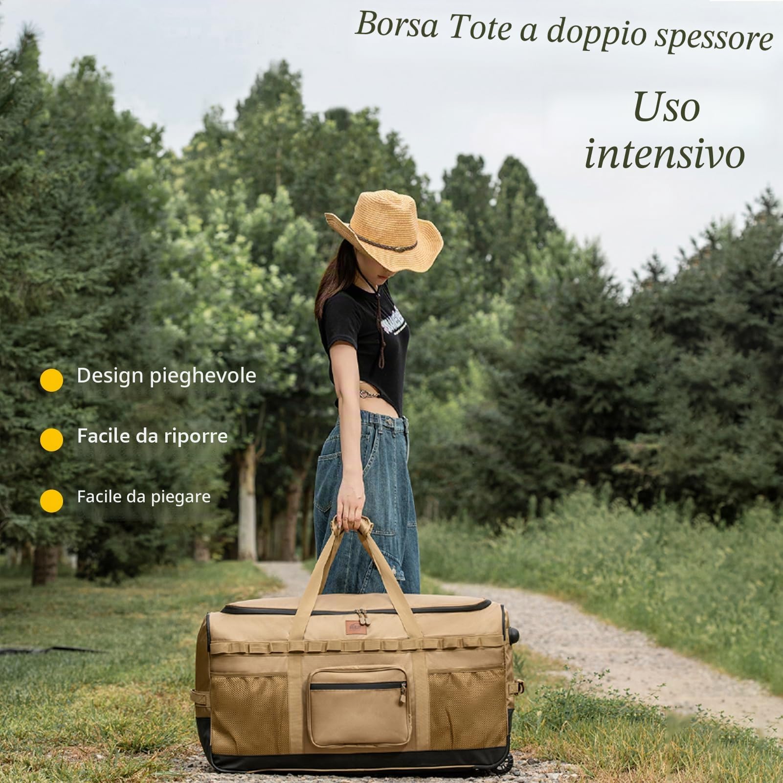 130L Borsa Da Viaggio Extra Large Con Ruote Borsone Sportiva Grande Esterni Campeggio Morbida Pieghevole Impermeabili Borsa Per Il Riporre Con Rulli Conservazione (Kaki)