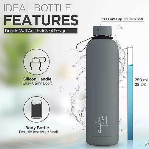 Miniatura 2 de Paquete de botellas de agua de acero inoxidable 25 onzas botellas de agua con dos tapas y mango de silicona a prueba de fugas botella de agua