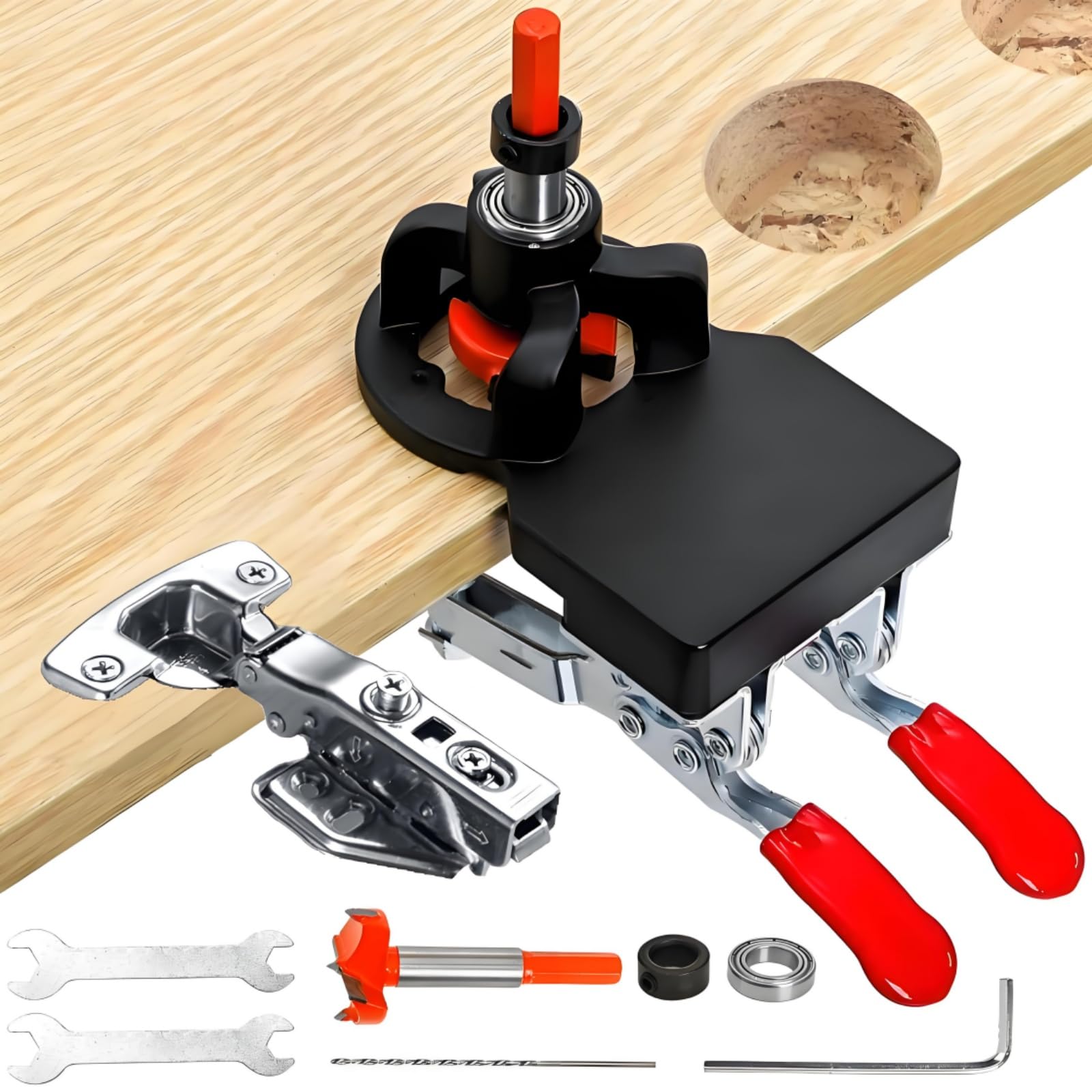 Acshio Concealed Hinge Jig, 35 MM Metal Accurate Positioning Hinge Hole Punch with Quick Clamp, Adjustable Cabinet Door Hole Drilling Guide Jig