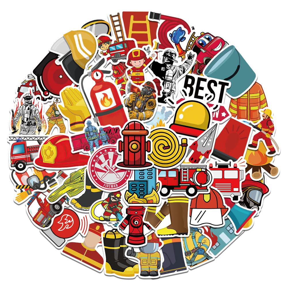 Firefighter Stickers 52 Pieces Waterproof Vinyl Fire Rescue Tool Decals for Laptop Water Bottle Helmet Bumper Scrapbook Skateboard Car Decals Ideal Gift for Kids Teens Adult Firefighters