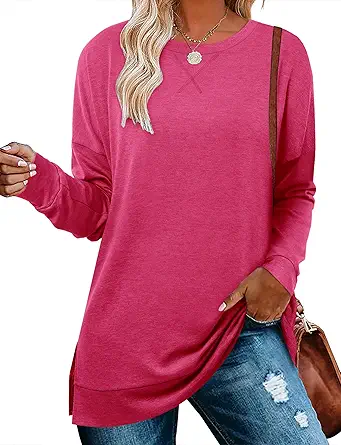 BETTE BOUTIK Women's Drop Long Sleeve Sweatshirts Casual Crewneck Tunic Tops Sweartshirts With Side Slits S-3XL