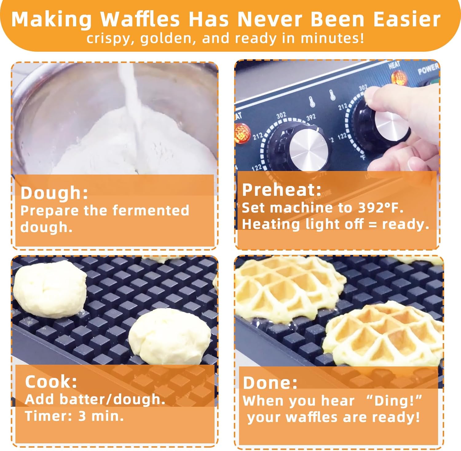 Hehinton® Commercial Waffle Maker, 110V 2300W Belgian Waffle Maker with Oil Grooves and Drip Tray, Heavy Duty Stainless Steel Body, Nonstick Waffle Iron Perfect for Home Kitchen Restaurant