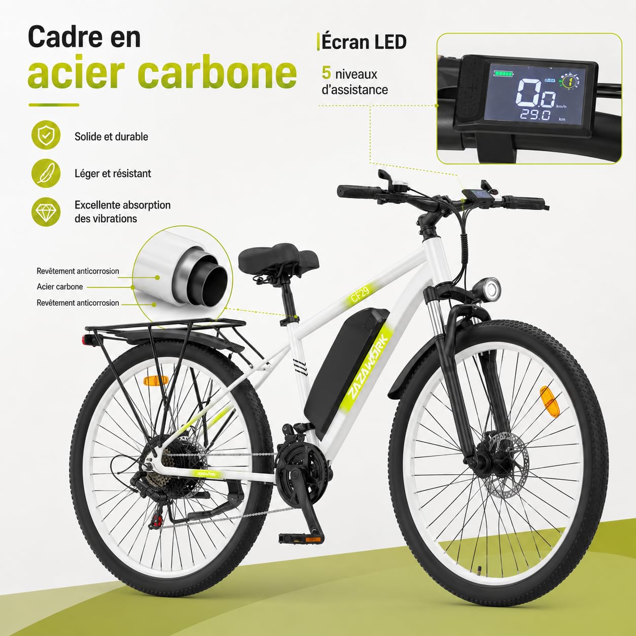 Vélo électrique adulte 29", E-Bike 250 W, 48 V, 15/20 Ah, autonomie de 120 km, freins hydrauliques, dérailleur 21 vitesses, suspension verrouillable, VTT pour ville et tout-terrain