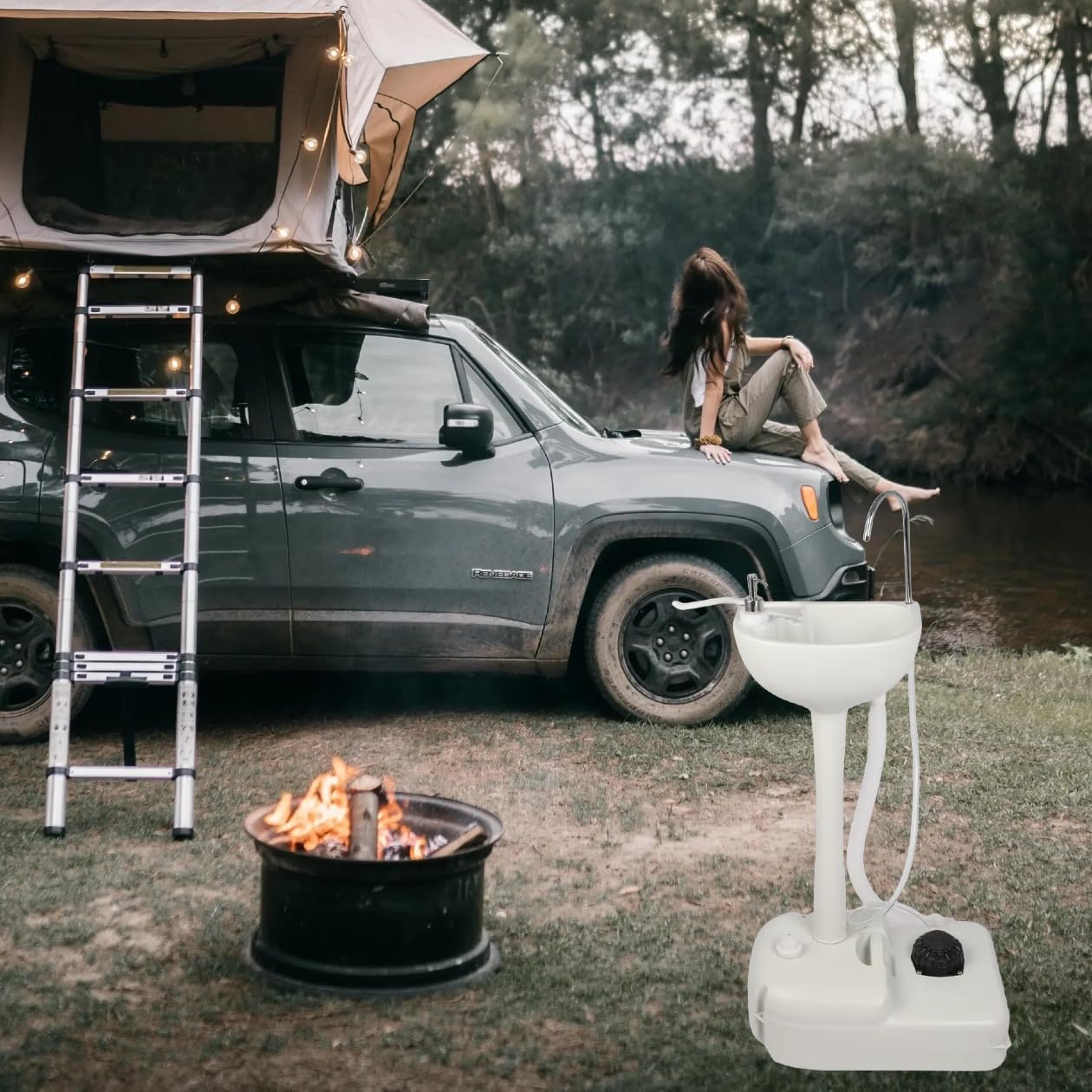 Portable Sink,Wheels Hand Washing Stations with Towel Rock Liquid Soap Dispenser,19L Water Capacity with Foot Pump for Garden,Camping,Outdoor Events,Gatherings,RV Hand Washing Station Outdoor Portable