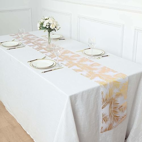 Miniatura 6 de Efavormart - Camino de mesa de papel de aluminio no tejido con hojas de palma doradas metálicas de 108 pulgadas