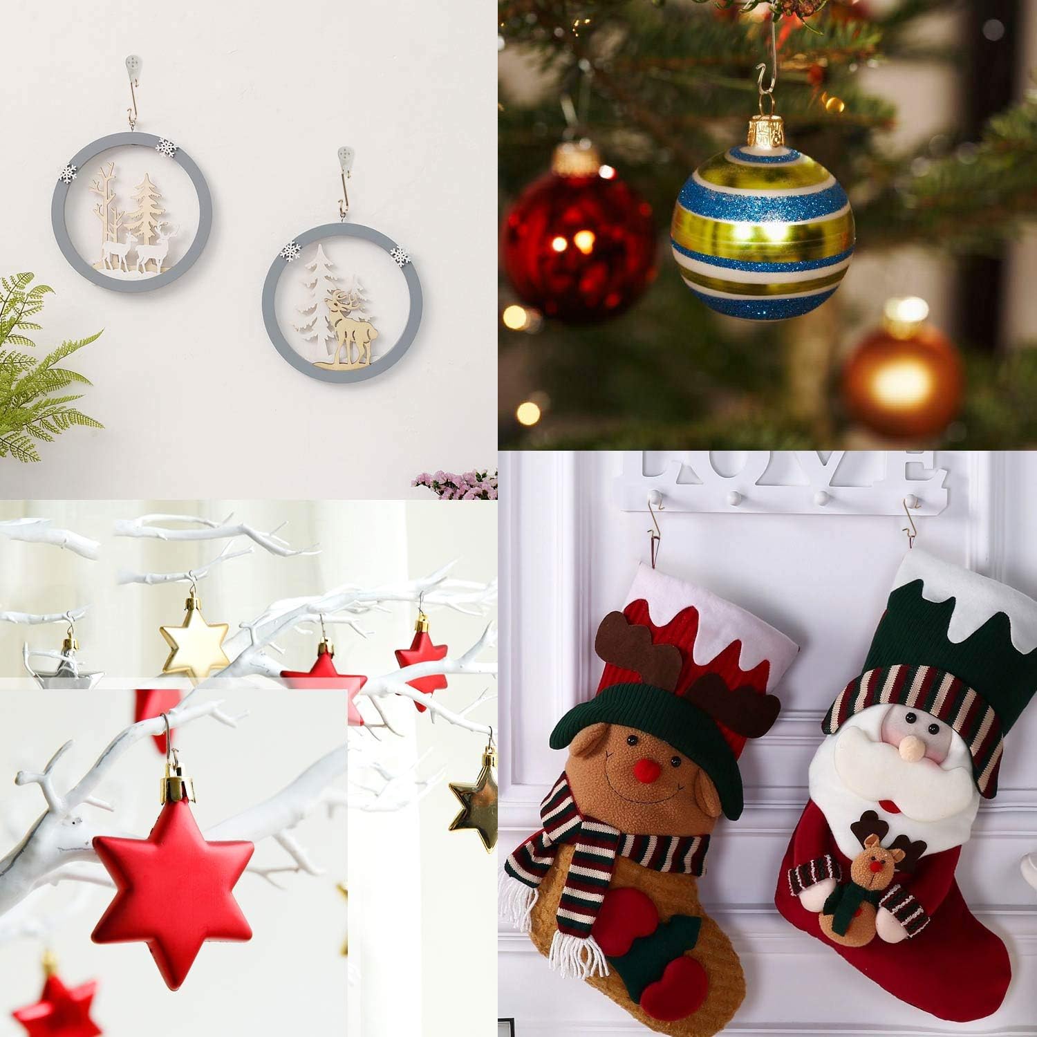 300 pcs Mini Christmas Ornaments Hooks, Metal Wire S-Shaped Hangers for Xmas Tree Party Balls Decoration Green, Gold, Silver