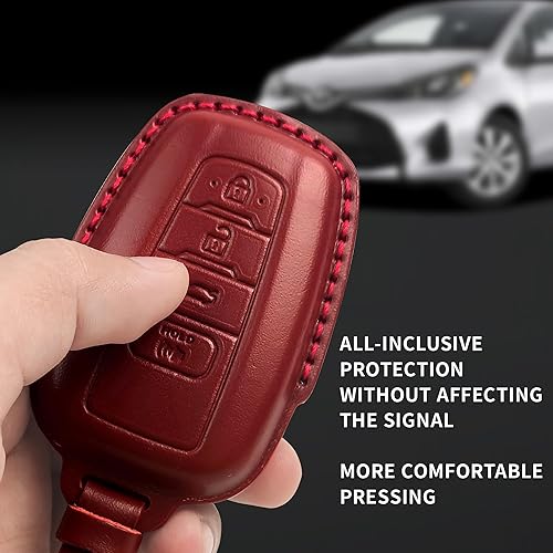 Miniatura 7 de Tukellen Funda de piel auténtica para llavero Toyota con llavero, protector de cuero compatible con RAV4, Camry, Corolla, Avalon, C-HR, Prius, GT86,